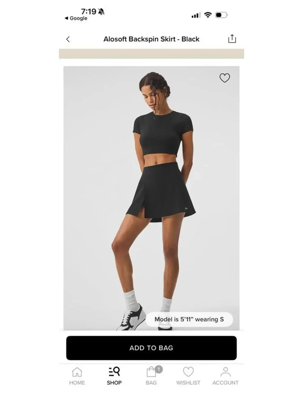 NWOT Alo Alosoft Backspin Skort Skirt - Black L